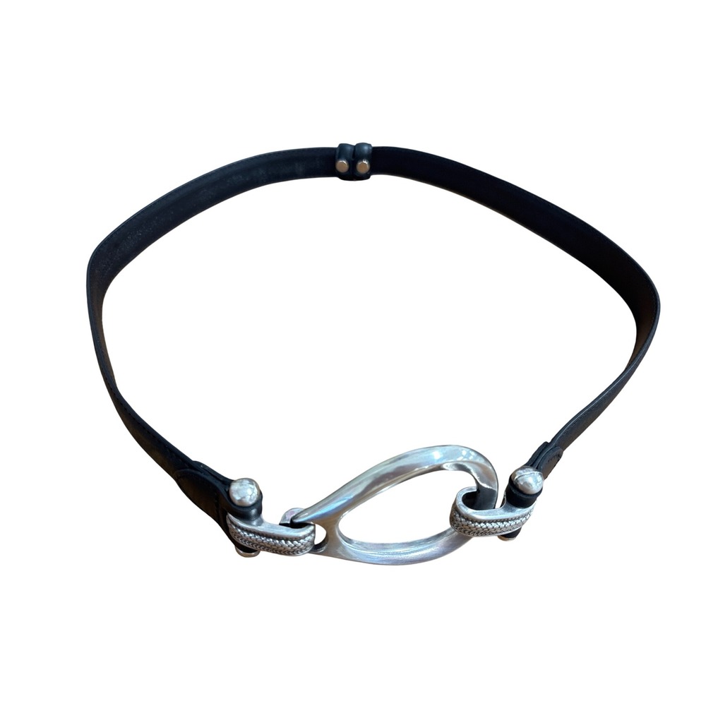Brighton Womens Black Leather Belt Silver Hook Buckle SM Vintage Equestrian